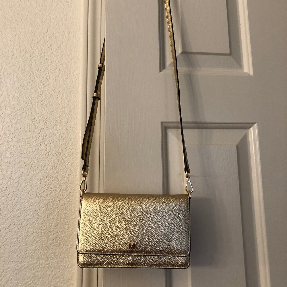 Michael Kors Mott Leather Crossbody in Gold